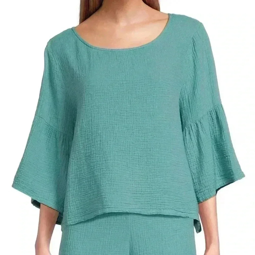 Bryn Walker | Frida Cotton Gauze Boat Neck 3/4 Bell Sleeve Top, Color - Garda